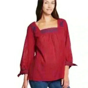 IZOD | Maroon Blouse with Navy Embroidery